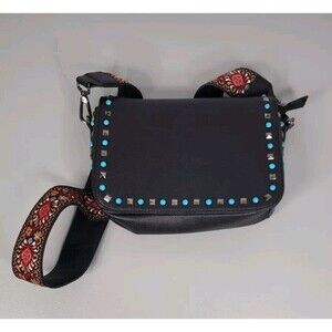 Urban Expressions Black Studded Vegan Leather Shoulder Crossbody Bag Purse Boho